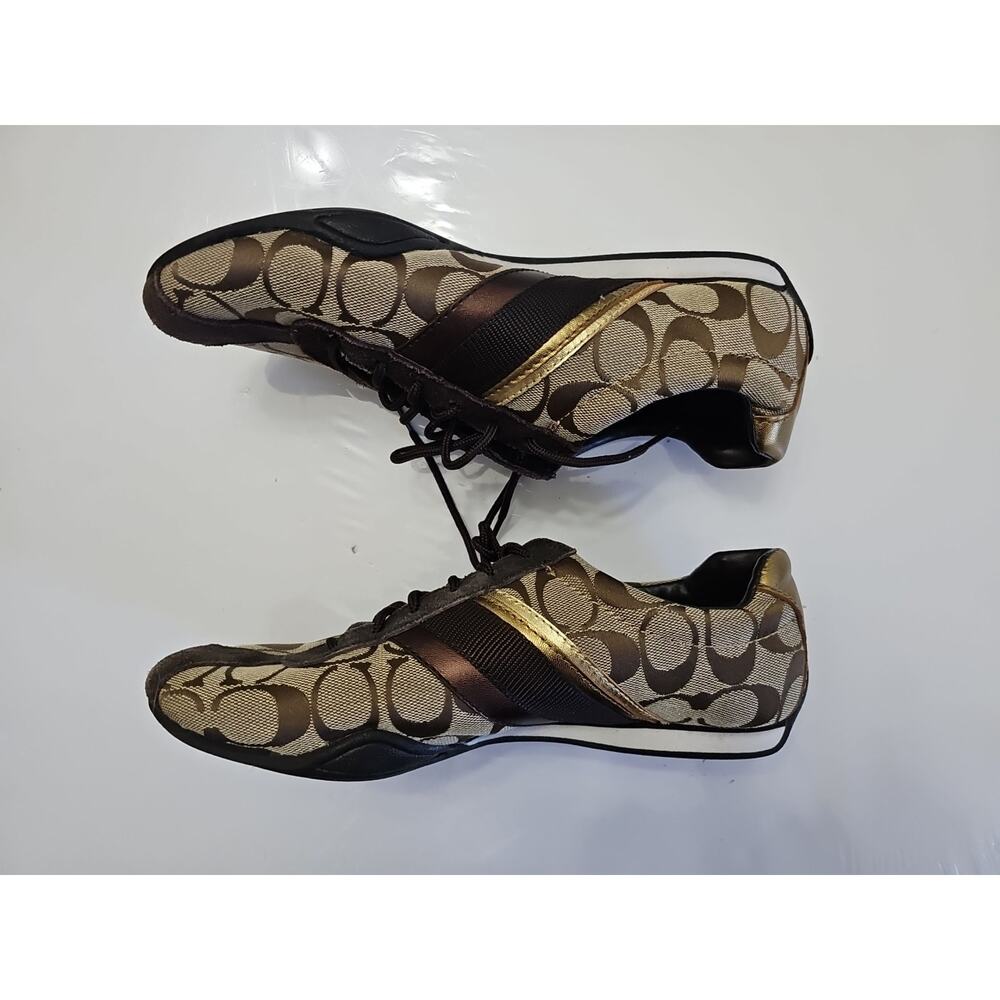 Coach Casual Sneakers Shoes "Jayme" Q582 Brown Gold Women's Size 8 Laces - Picture 5 of 8